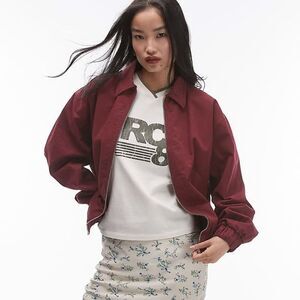 NWT Topshop oversized cotton collar bomber jacket in burgundy size small